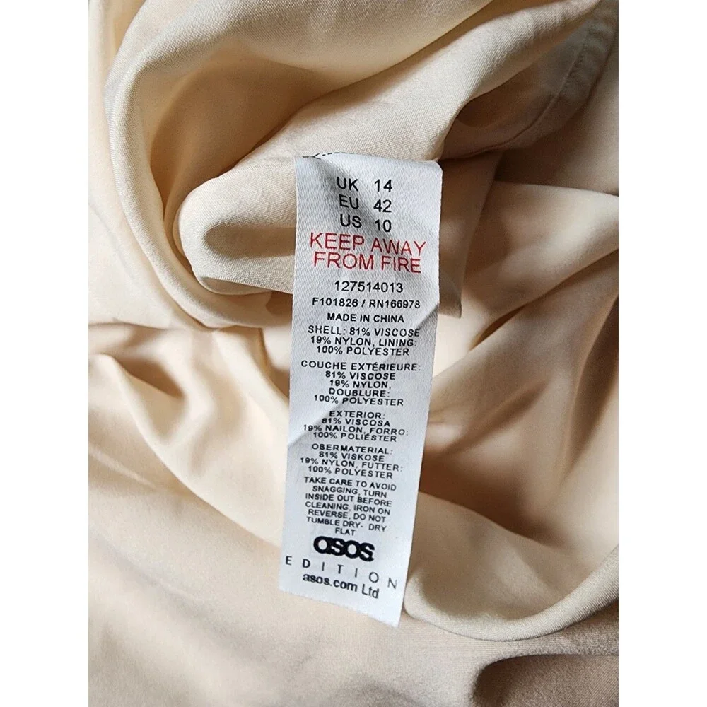 Asos Edition Cream Dress Women Sz 10 M Balloon Sleeve Mid cut outs Renaissance